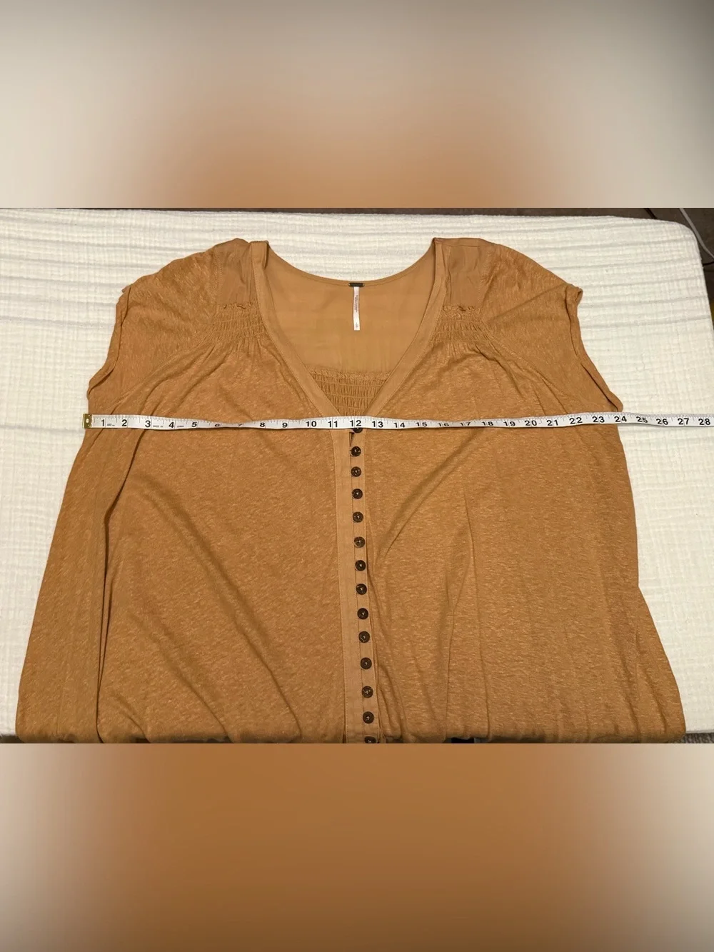 Free People Highland Oversized Boho Linen Camel Tan Tank Blouse Size Large